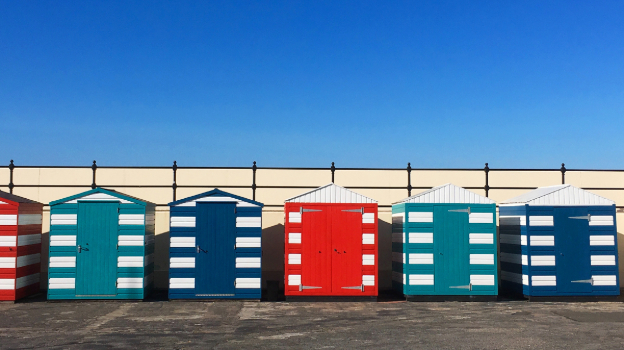 Colourful beachfront Sheds