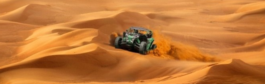 Dune buggy driving over undulating desert terrain
