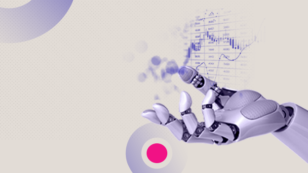 Image of a robotic hand with a line graph in the background