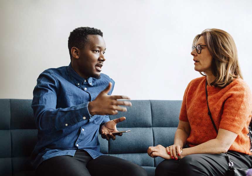 A man and woman discussing on something