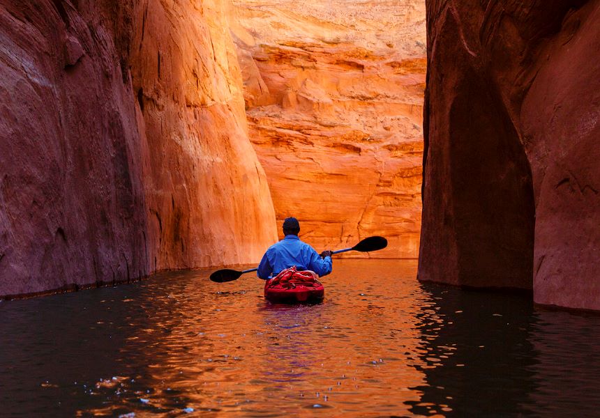 a man riding boat