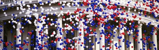 election balloons flying out of building