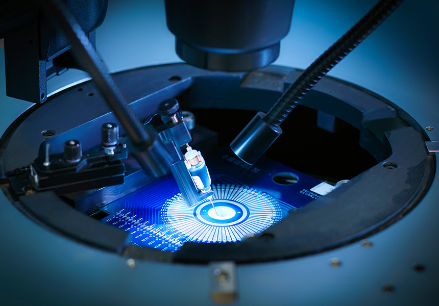 Machine checking silicon wafers in clean room laboratory