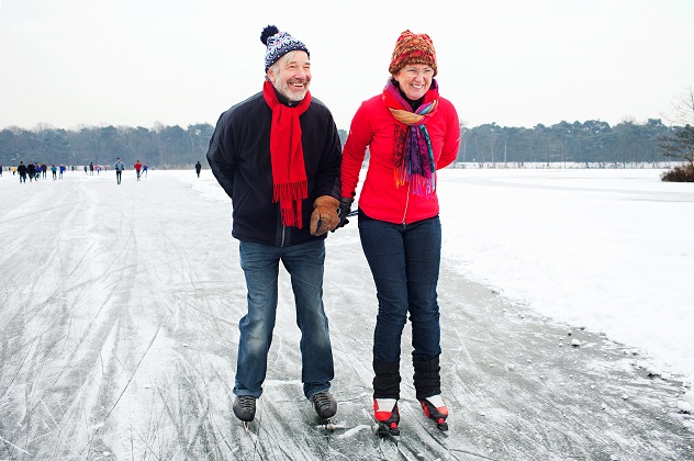 Older couple skiing