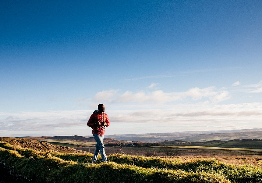 Man hiking on a hill