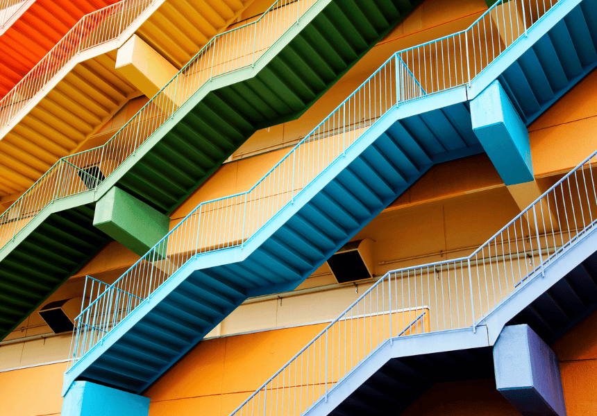 Image of multiple stair cases going up and to the right