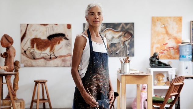 Elderly woman painting