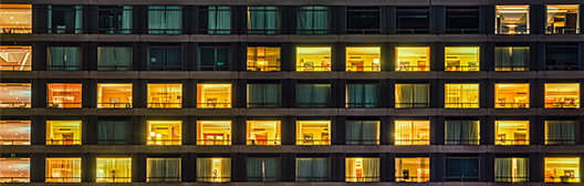 Lit up building windows at night