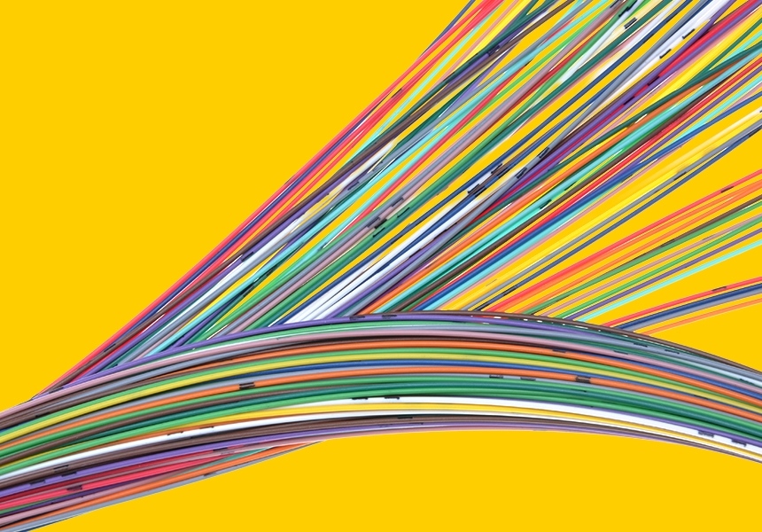 Two bundles of cables going in different directions