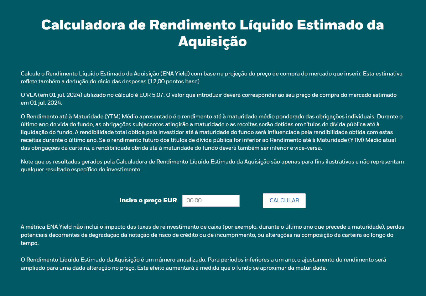 Imagem da calculadora de aquisição líquida de rendimento