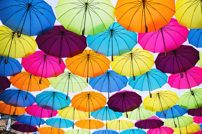 Colorful umbrellas hanging overhead