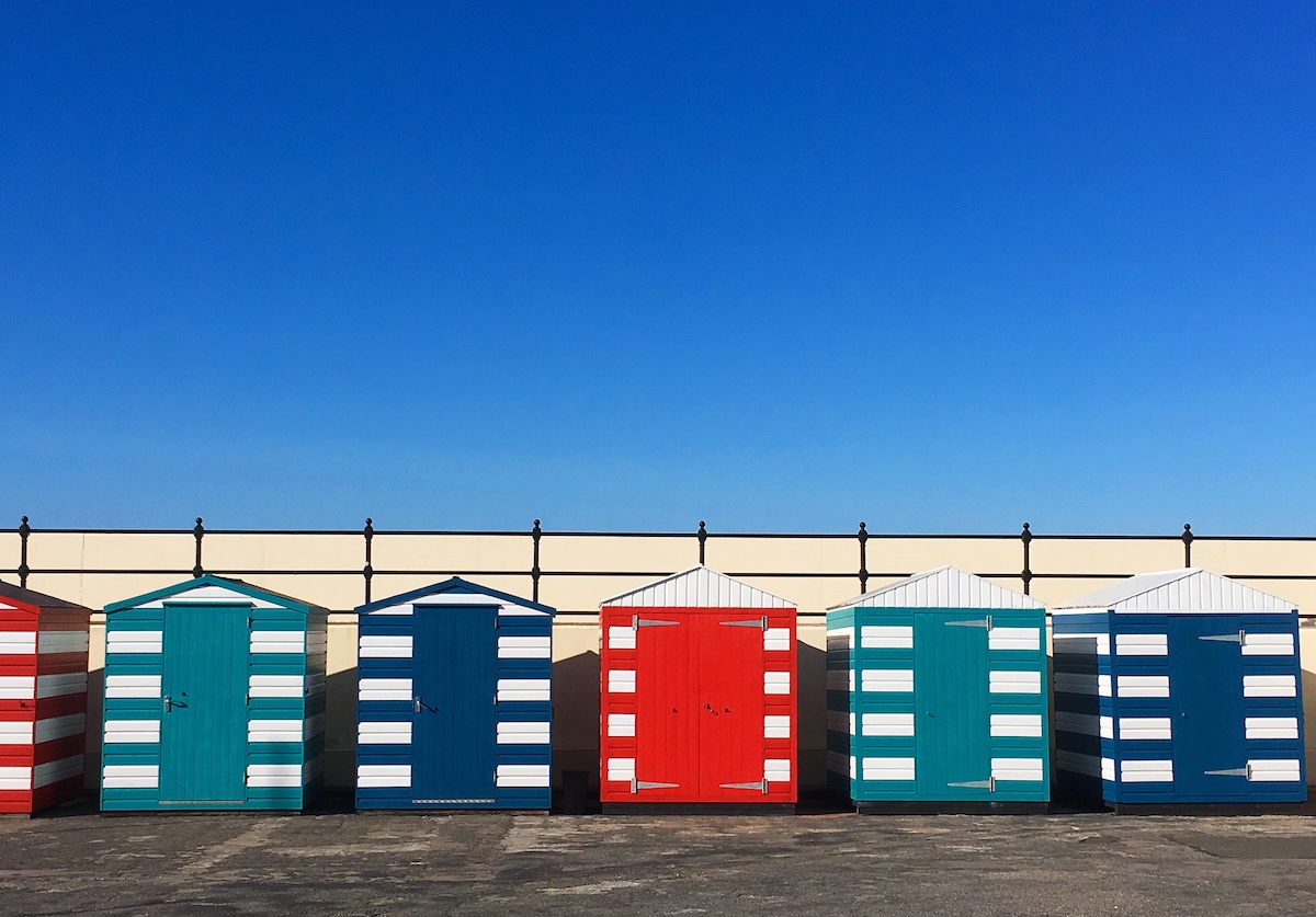 Coloured hut box in a line