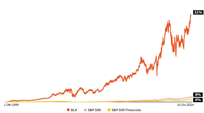 Grafico: Rendimento totale annualizzato composto dal momento dell’IPO di BlackRock al 31 dicembre 2024