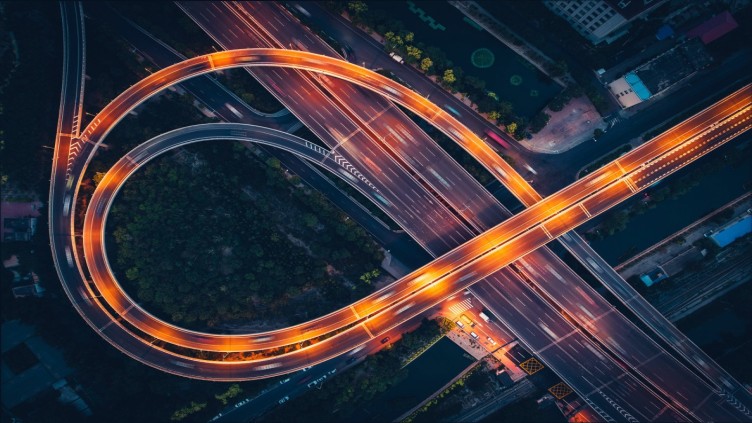 aerial view of highway in night