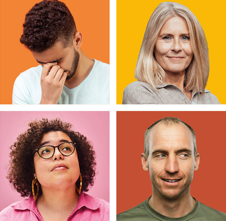 Vier Portraitaufnahmen von Menschen